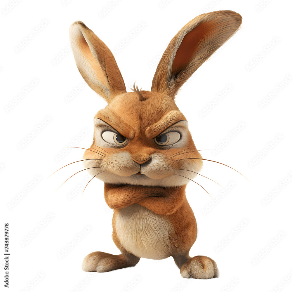Sneaky rabbit with narrowed eyes and secretive smile. - obrazy, fototapety, plakaty 