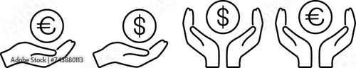 Money in hand. Vector icon set on transparent background