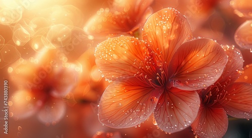 A vibrant peach flower blooms with delicate petals, basking in the warm sunlight of an outdoor garden © Larisa AI
