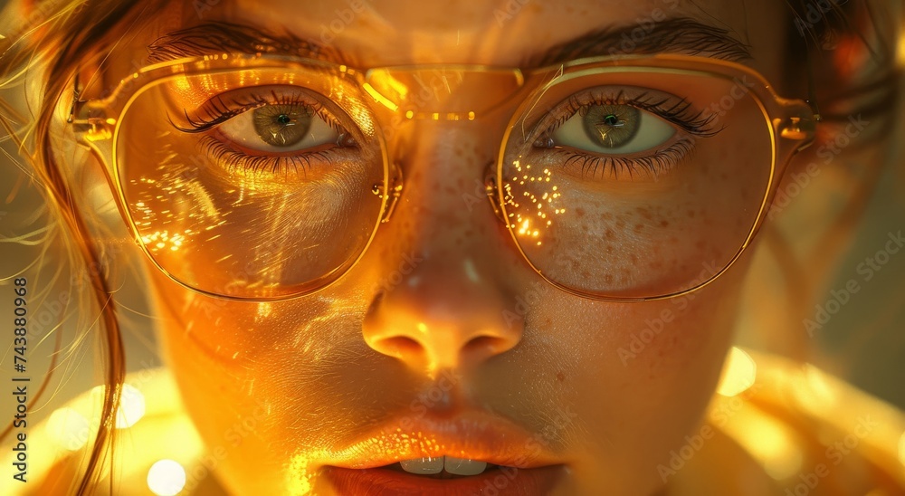 A captivating portrait of a woman with amber eyes and delicate eyelashes, framed in a close-up shot that captures the essence of her human face A captivating portrait of a woman with amber eyes and delicate eyelashes, framed in a close-up shot that captures the essence of her human face