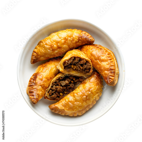 food plate with vegetarian indian samosas isolated on a transparent  photo