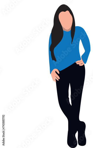 Vector de mujer modelo posando con las manos en la cintura y los pies cruzados