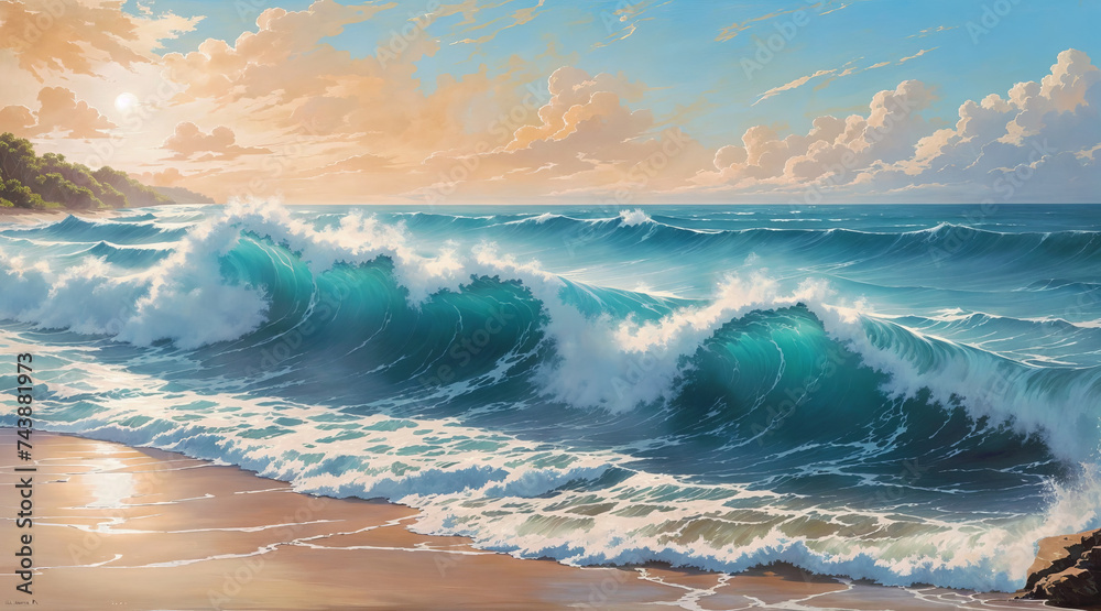 Seascape on sunset background - obrazy, fototapety, plakaty 