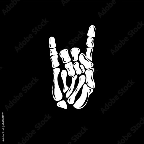 Illustration of a skull hand forming a two finger metal rock and roll