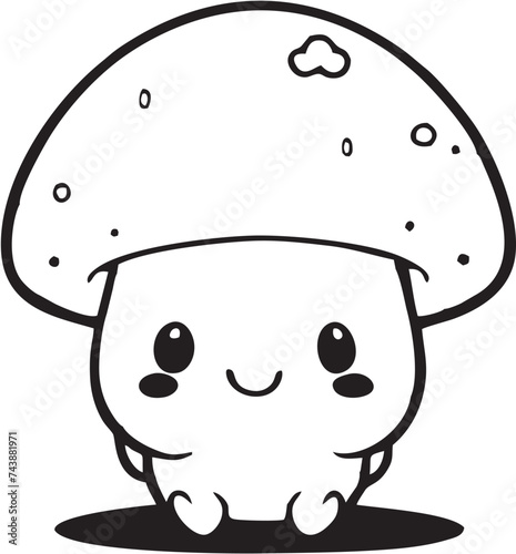 cartoon kawaii mushroom 002 monochrome