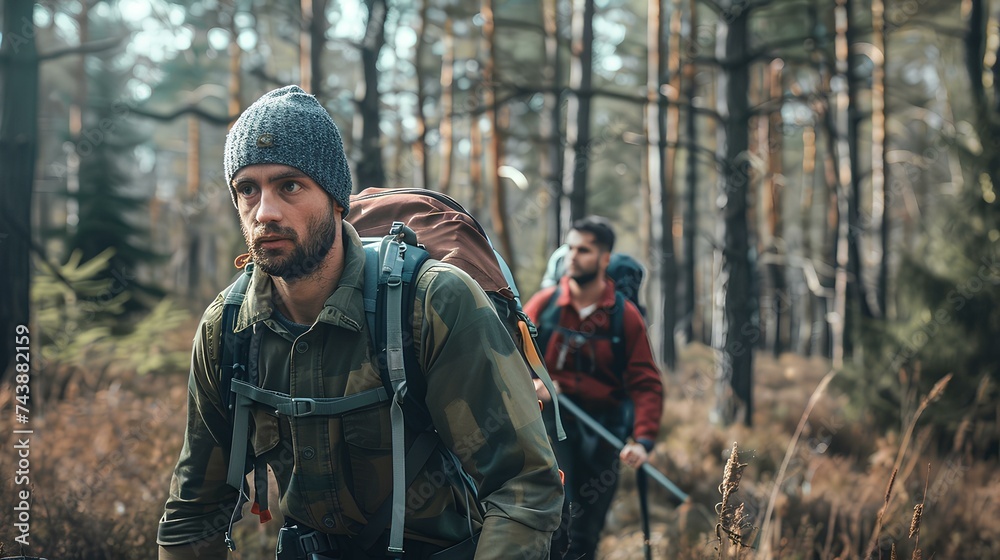 real men participating in sport survival project in wild nature, extreme sport. generative AI real men participating in sport survival project in wild nature, extreme sport. generative AI