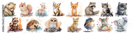 Adorable Watercolor Collection of Forest and Domestic Animals, Artistic Illustrations for Children’s Books, Wall Art