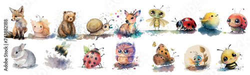 Adorable Watercolor Collection of Forest and Garden Animals and Insects, Perfect for Children’s Book Illustrations, Wall Art, or Educational