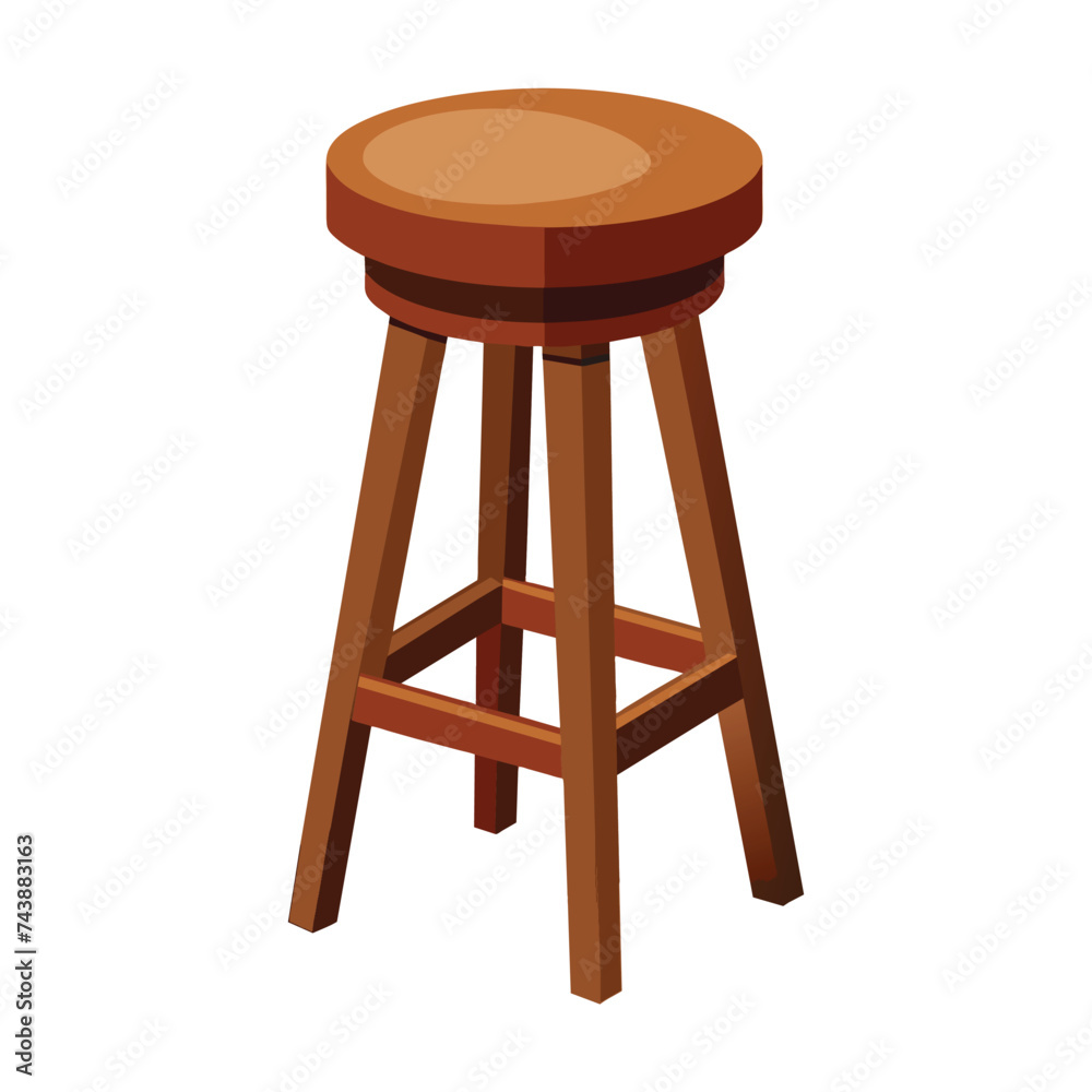 Vector of illustration wooden Walnut Bar Stool on white
