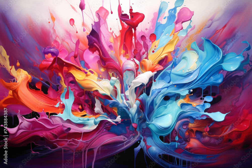 A canvas blooms into a vibrant symphony, splashes of color dancing with unrestrained emotion.