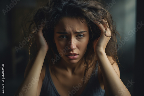 Depressed woman with mental health issues personal inner crisis and pain generative ai concept