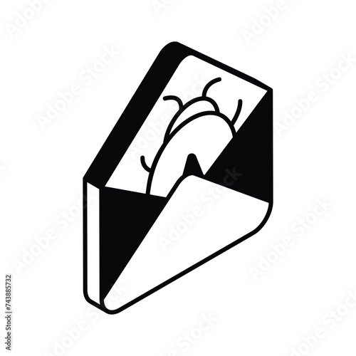 Visually appealing isometric icon of spam mail, bug inside envelope