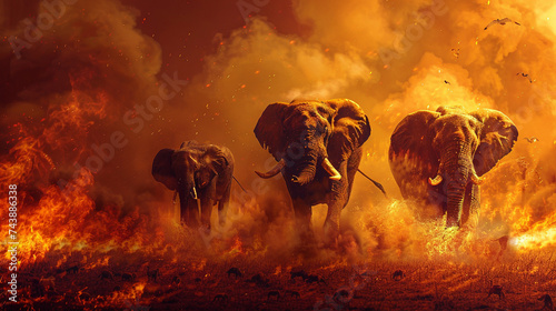 Create a stunning depiction of wild animals amidst a fiery backdrop using AI technology © Bordinthorn