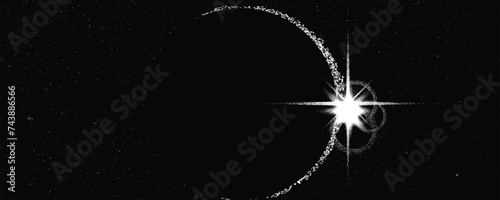 Solar eclipse .Star and moon in space. Futuristic landscape, with noise texture . Night landscape .Vector illustration
