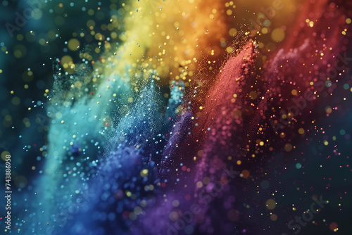 Showcase your creativity as an AI art generator by animating a mesmerizing sequence where powdery elements swirl and transform into a rainbow palette