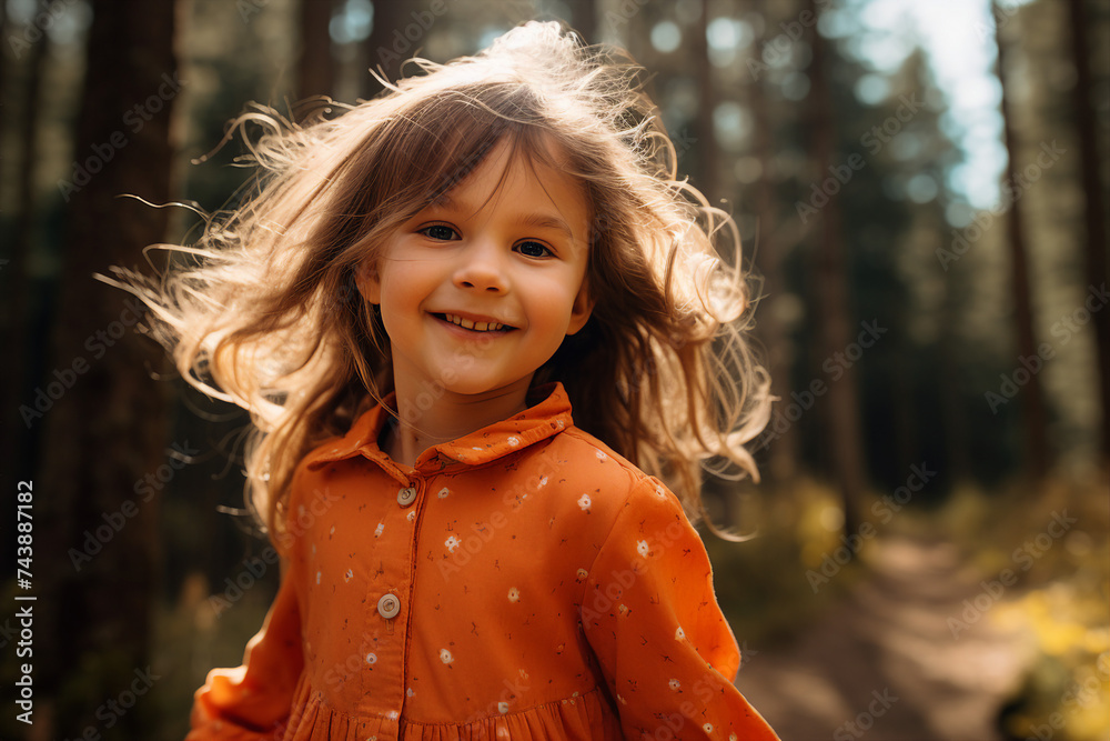 Generative AI picture abstract illustration of calm autumn day in deep forest woods hiking concept