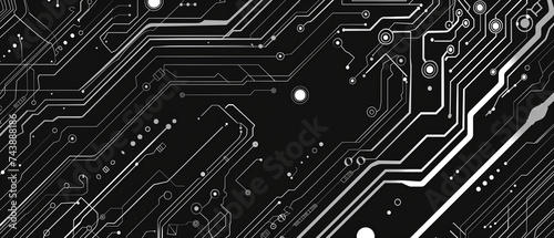 Close-Up View of a Black and White Printed Circuit Board Pattern backdrop