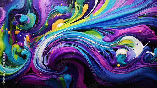 A canvas erupts in a joyous dance of colors  each splash a vibrant melody on the white stage.