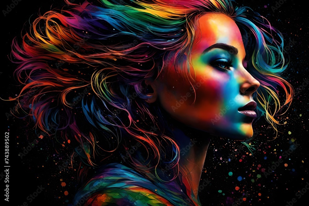 silhouette of the girl with a vibrant rainbow spectrum
