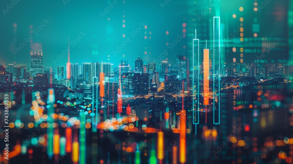Double exposure handshake between businessman on cityscape and financial graph background, Double exposure handshake between businessman on cityscape and financial graph background,