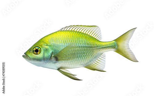 Green Fish. A green fish swimming gracefully. The fish scales glisten under the light, showcasing its vibrant colors and intricate patterns. On PNG Transparent Clear Background.