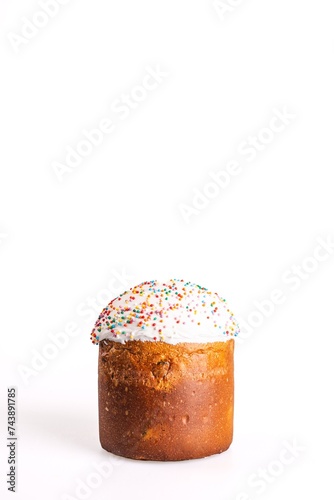 Traditional Orthodox Easter Bread, Kulich, Isolated on White Background photo