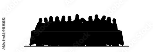 Jesus and twelve disciples at the table last supper.