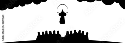 Happy day of ascension of Jesus Christ on the Mount of Olives. Jesus ascending to heaven.