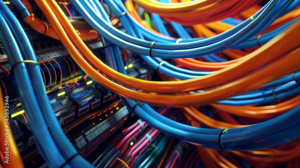 Complex Array of Colorful Network Cables Connection