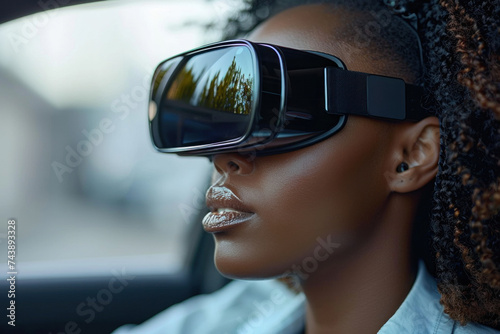 African woman drives a car in 3D virtual glasses © sofiko14