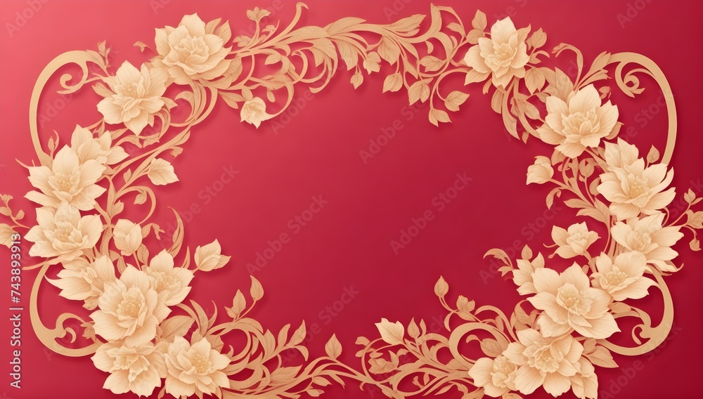 Empty Round Golden Frame with Floral Pattern on Red Background. Vintage Design Featuring Flowers, Borders, and Retro Patterns. Ideal for Cards, Invitations and More.
Empty Round Golden Frame with Floral Pattern on Red Background. Vintage Design Featuring Flowers, Borders, and Retro Patterns. Ideal for Cards, Invitations and More.