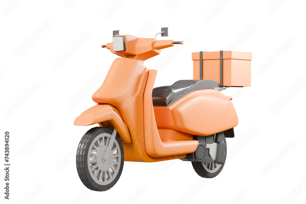 3d Scooter or motor delivery express icon. E-commerce concept, Shopping online and Fast delivery service on mobile application concept. isolated on orange background. banner, copy space. 3D Rendering.
