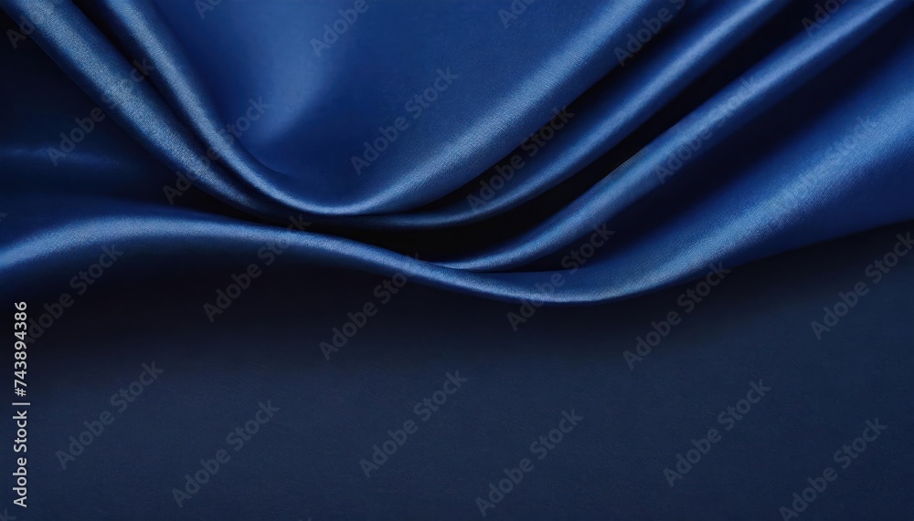 Fototapeta premium Abstract dark background. Silk satin fabric. Navy blue color. Elegant background with space 
