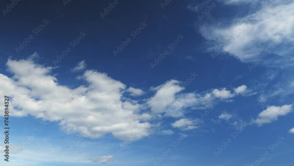 Time lapse of fast moving white clouds and blue sky. White fluffy clouds in sky Time lapse of fast moving white clouds and blue sky. White fluffy clouds in sky