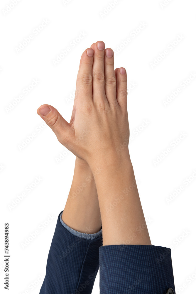 Close up of businessman hands clapping, isolated on white background Close up of businessman hands clapping, isolated on white background