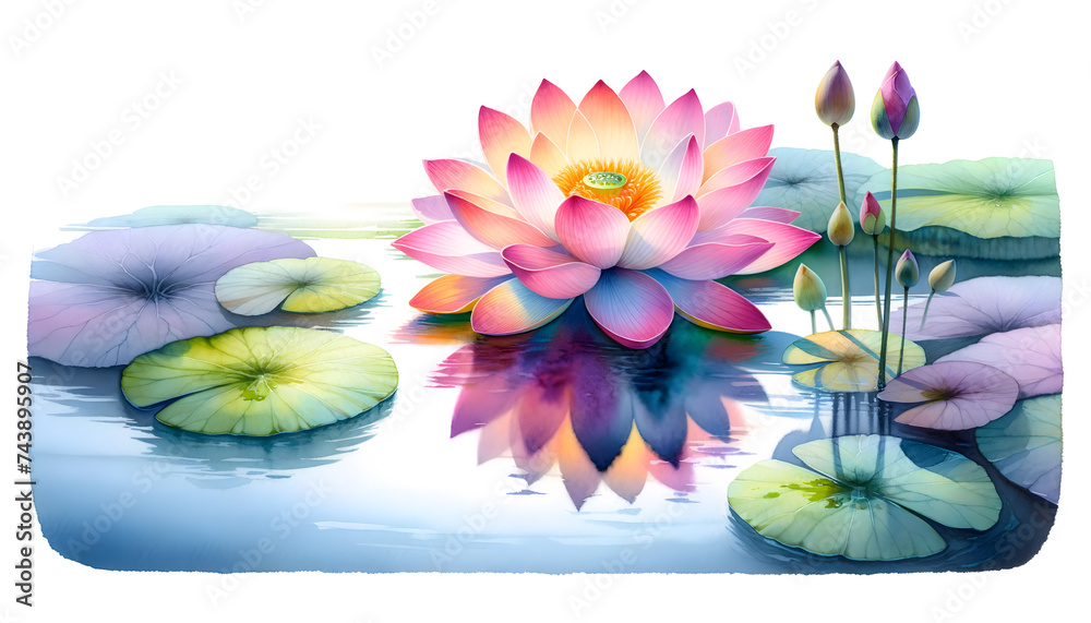 Watercolor lotus with beautiful flowers for background. - obrazy, fototapety, plakaty 