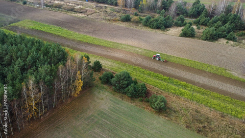 Tractor at work - drone viev photo