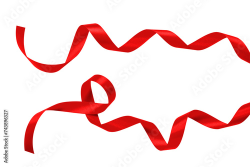 Foto Red ribbon curly roll satin bow texture png on transparent background for Christ
