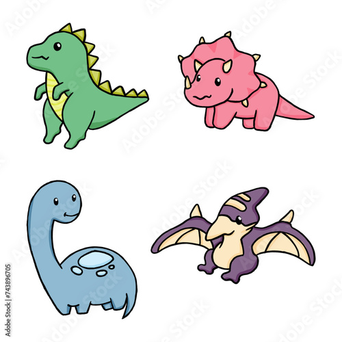 set of cute doodle dinosaur children illustration collection