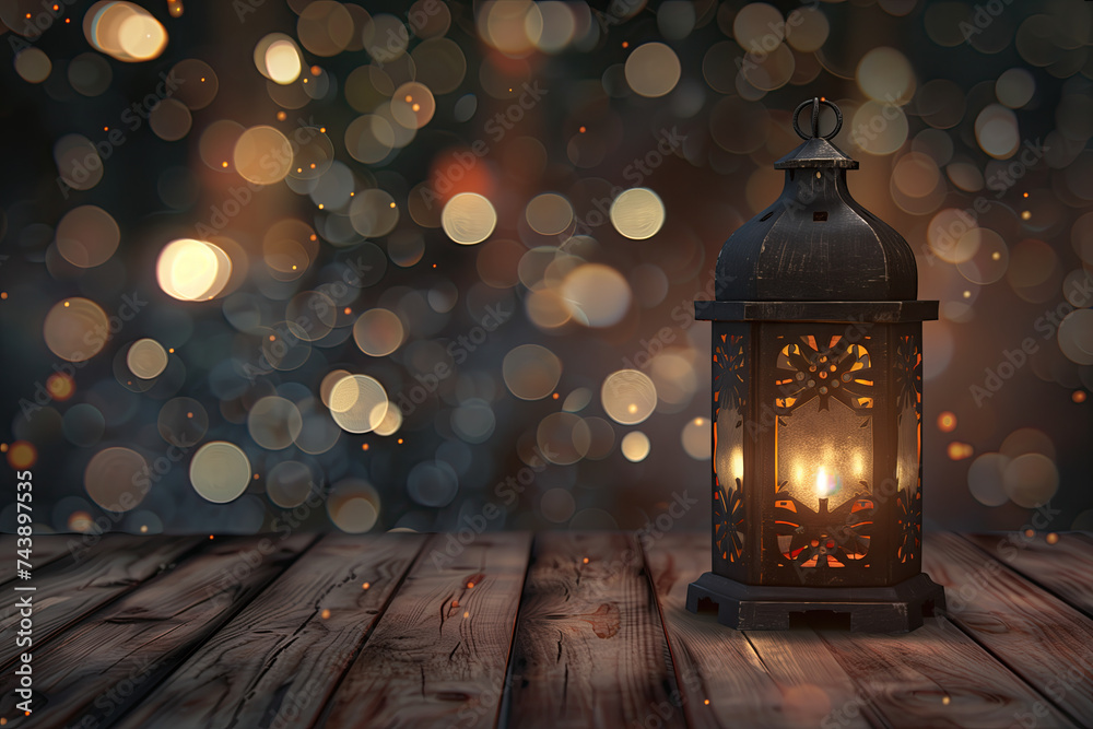 ramadan light lantern on wooden background with shiny bokeh lights. ramadan kareem banner background. ramadan kareem holiday celebration concept ramadan light lantern on wooden background with shiny bokeh lights. ramadan kareem banner background. ramadan kareem holiday celebration concept