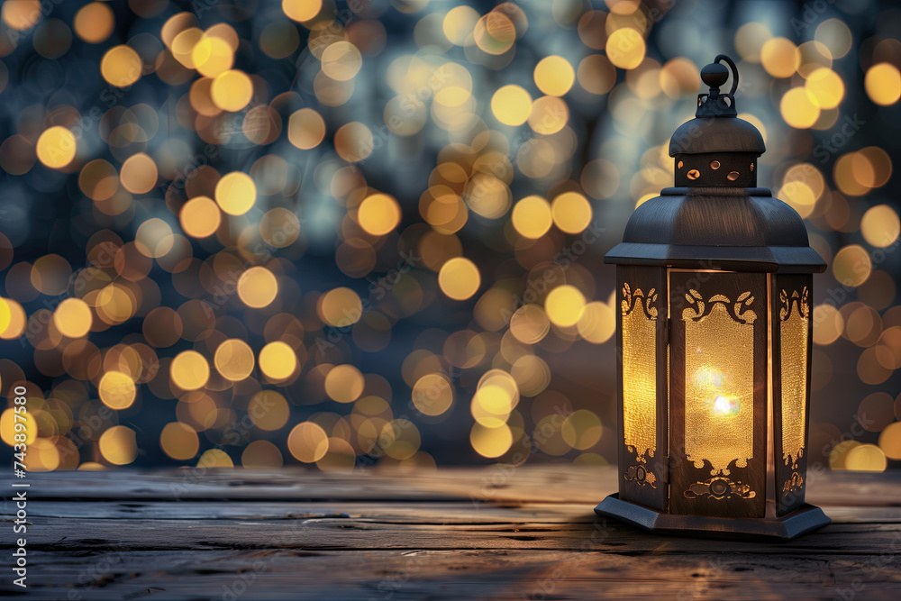 ramadan light lantern on wooden background with shiny bokeh lights. ramadan kareem banner background. ramadan kareem holiday celebration concept ramadan light lantern on wooden background with shiny bokeh lights. ramadan kareem banner background. ramadan kareem holiday celebration concept