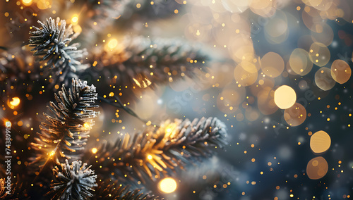 bright christmas tree on dark background with sparkle