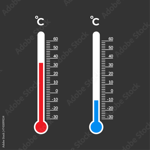 Temperature thermometer icon collection. Weather thermometer icon or sign