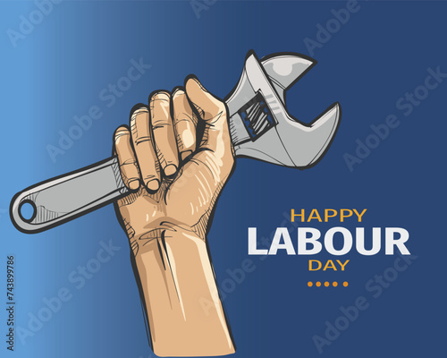 1st may happy international labour day man holding working instrument