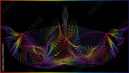 The vector dotted spiral vortex graphic is a visually interesting and complex image. The use of color, movement, and text all contribute to its overall effect.