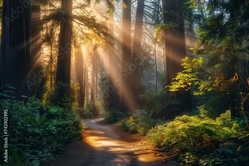 Sun-dappled pathways wind through ancient forests  inviting exploration into the heart of nature s untouched sanctuary.