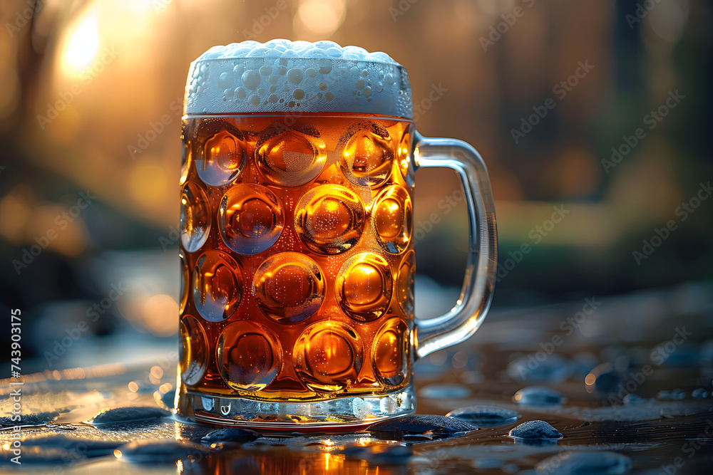 Glass of Beer on Table - obrazy, fototapety, plakaty 