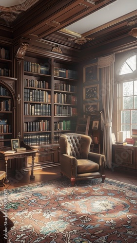 With its dark wood bookshelves and classic stained glass window, the grand Victorian library exudes an atmosphere of old-world charm and sophistication, transporting visitors to a bygone era of litera