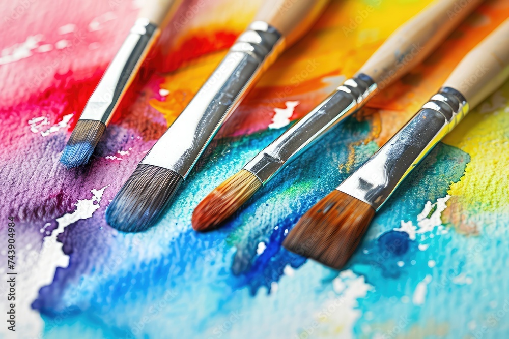 Obraz premium Close-up watercolor painting with intricate details and vibrant hues. Brushstrokes display fluidity and artistic expression in this colorful and creative artwork