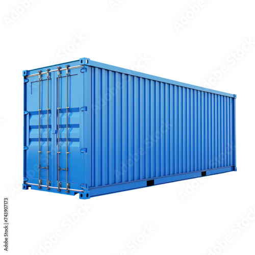 Blue cargo container isolated on transparent background